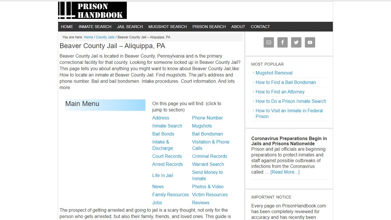 Beaver County Jail – Aliquippa, PA - Prison Handbook